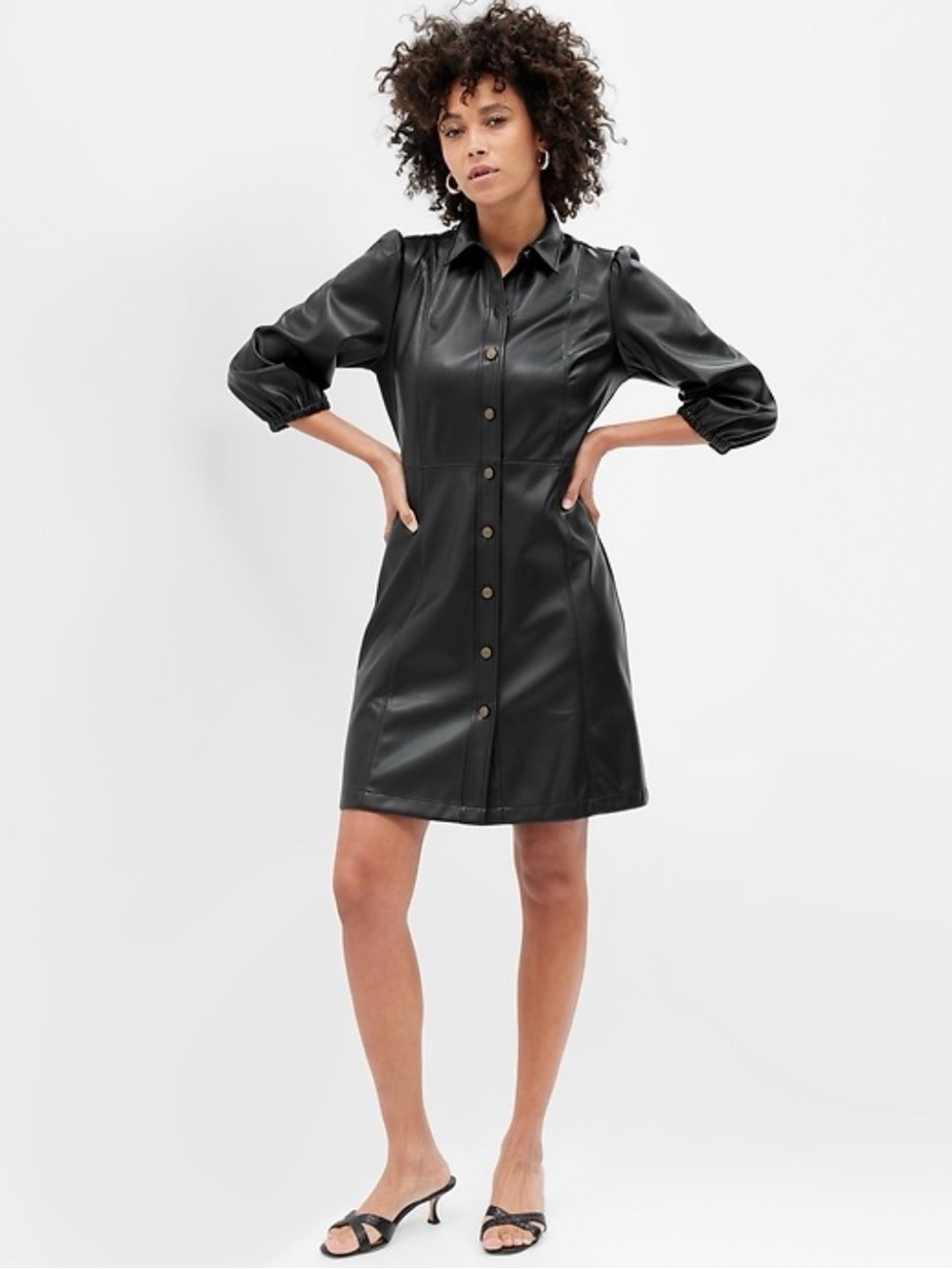 Gap Vegan Leather Button-Front Mini Dress in Black